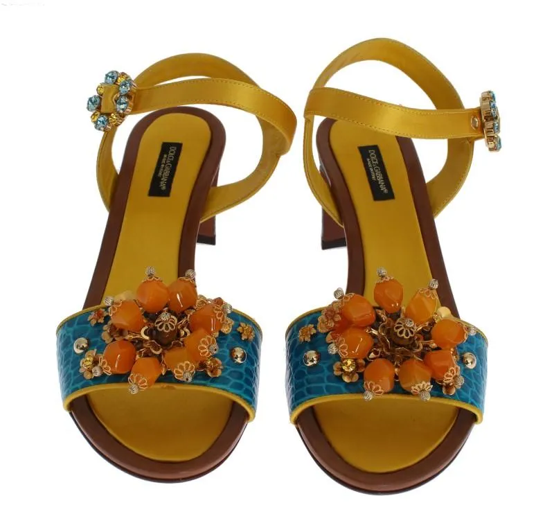 Multicolor Crocodile Skin Crystal Sandal Shoes