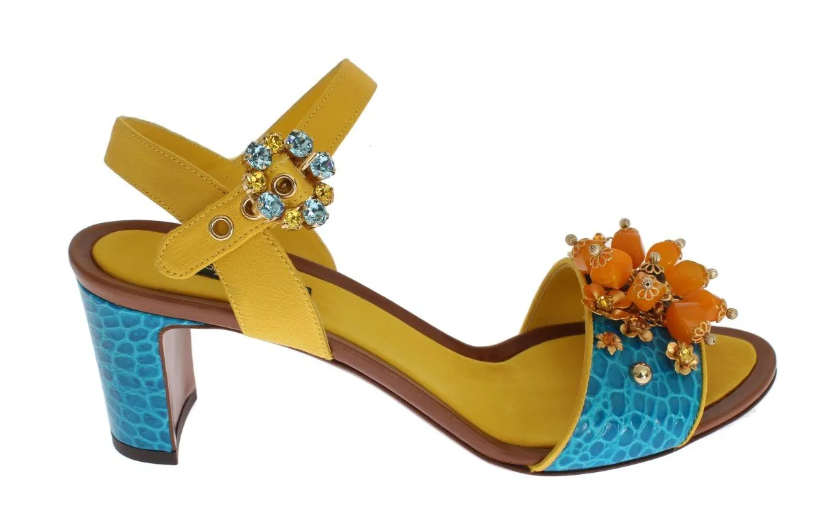 Multicolor Crocodile Skin Crystal Sandal Shoes