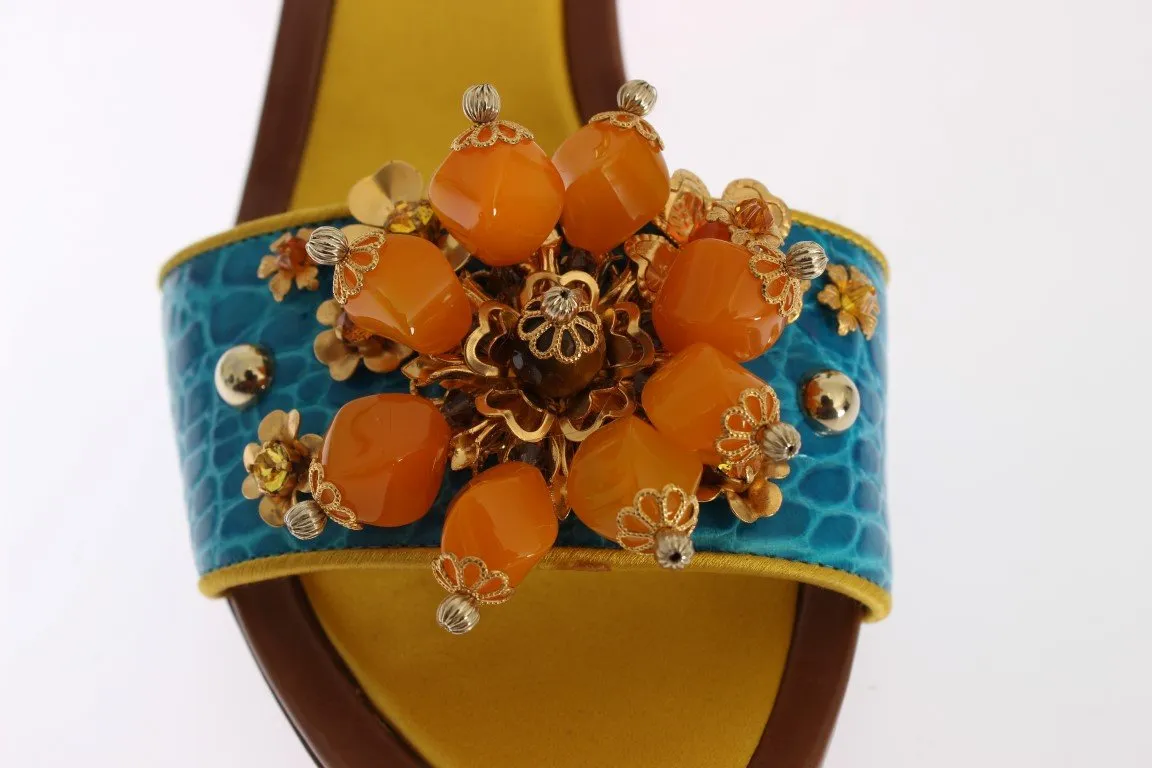 Multicolor Crocodile Skin Crystal Sandal Shoes
