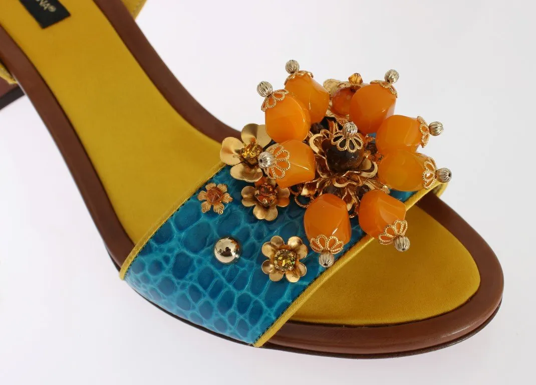 Multicolor Crocodile Skin Crystal Sandal Shoes