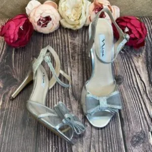 Nina Silver Glitter Charm Bow Evening Dress Sandals 8