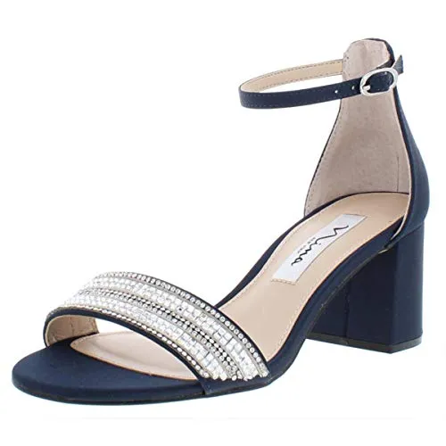 NINA Womens Elenora Satin Ankle Strap Evening Heels Navy 6.5 Medium (B,M)