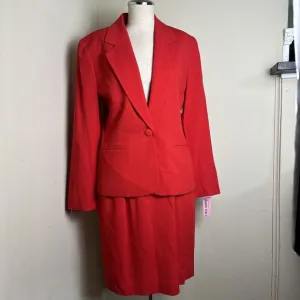 NWT Vintage Saville 2 Piece Suit Red Jacket Skirt Lined Classic Size 8 NWT