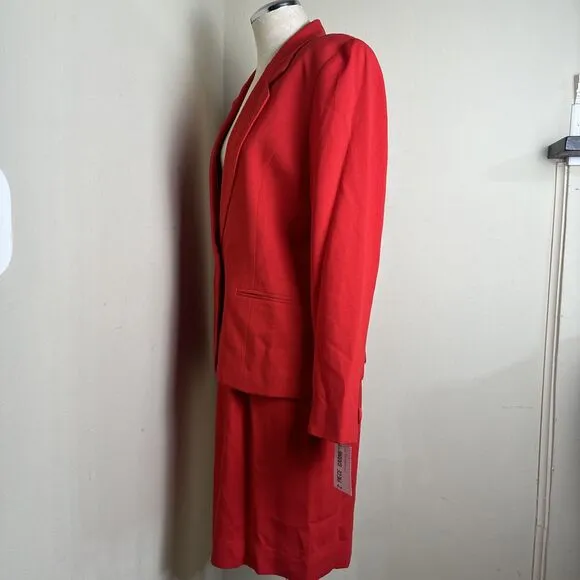NWT Vintage Saville 2 Piece Suit Red Jacket Skirt Lined Classic Size 8 NWT