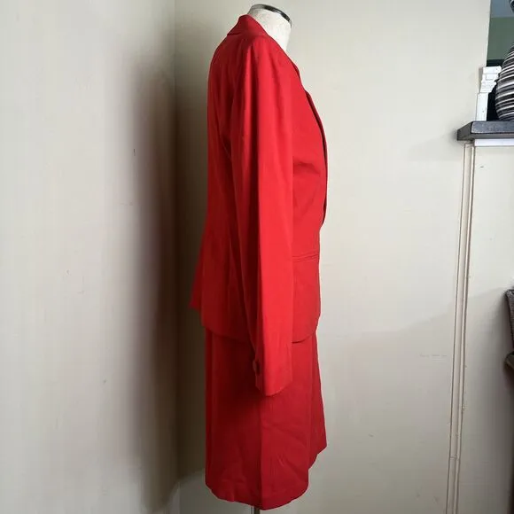 NWT Vintage Saville 2 Piece Suit Red Jacket Skirt Lined Classic Size 8 NWT