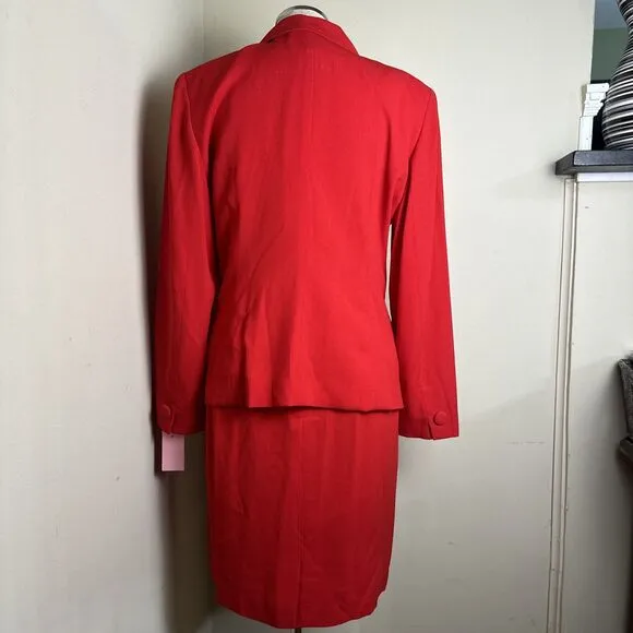 NWT Vintage Saville 2 Piece Suit Red Jacket Skirt Lined Classic Size 8 NWT