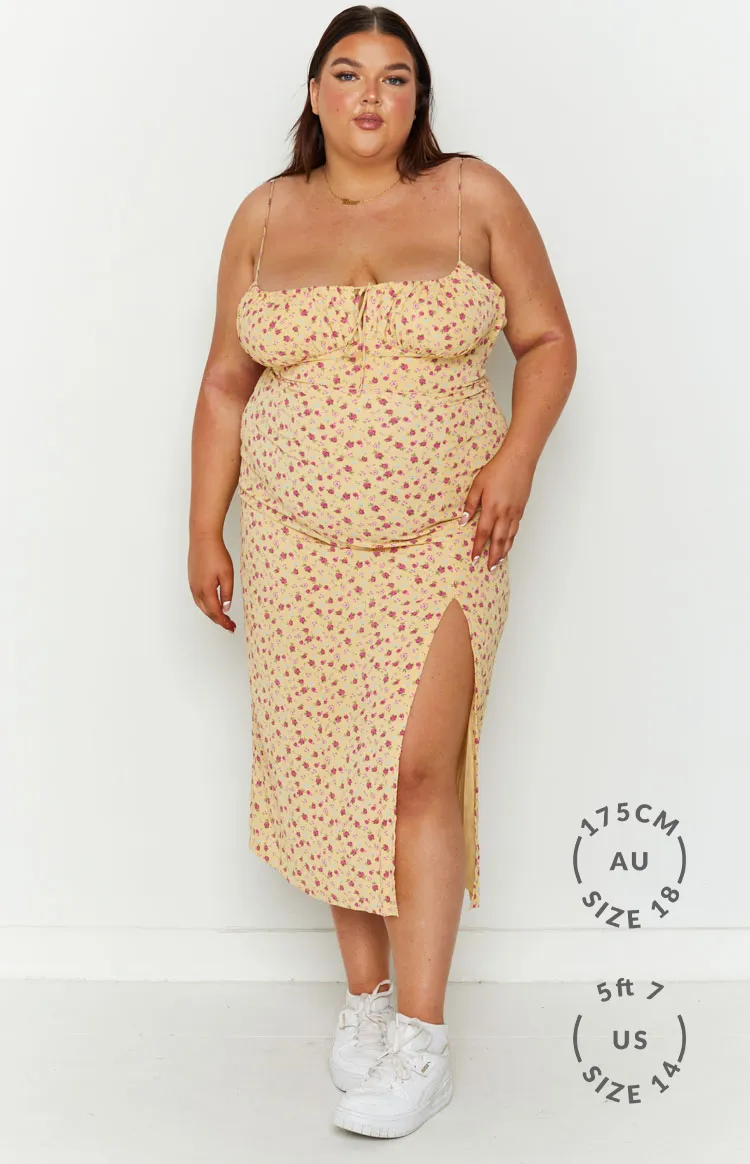 Paloma Yellow Floral Midi Dress