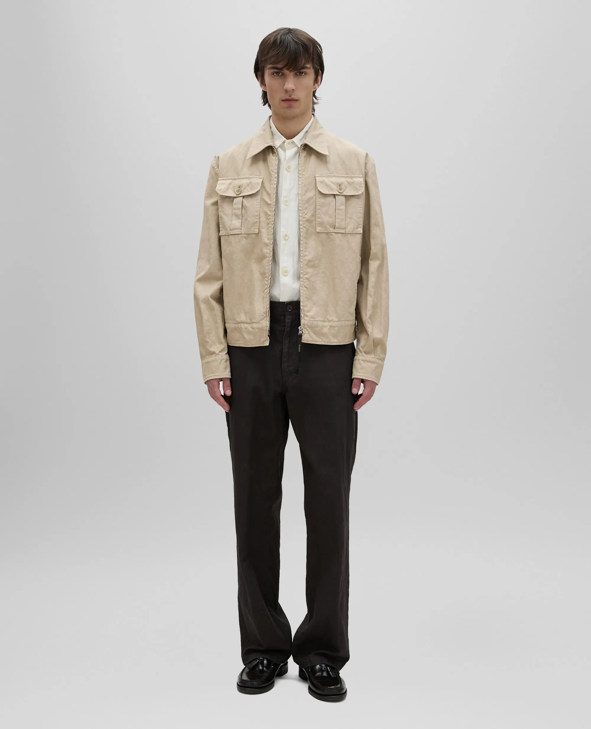 PANTALONE LAB IN TELA RUSTICA DI COTONE E LINO - MARRONE