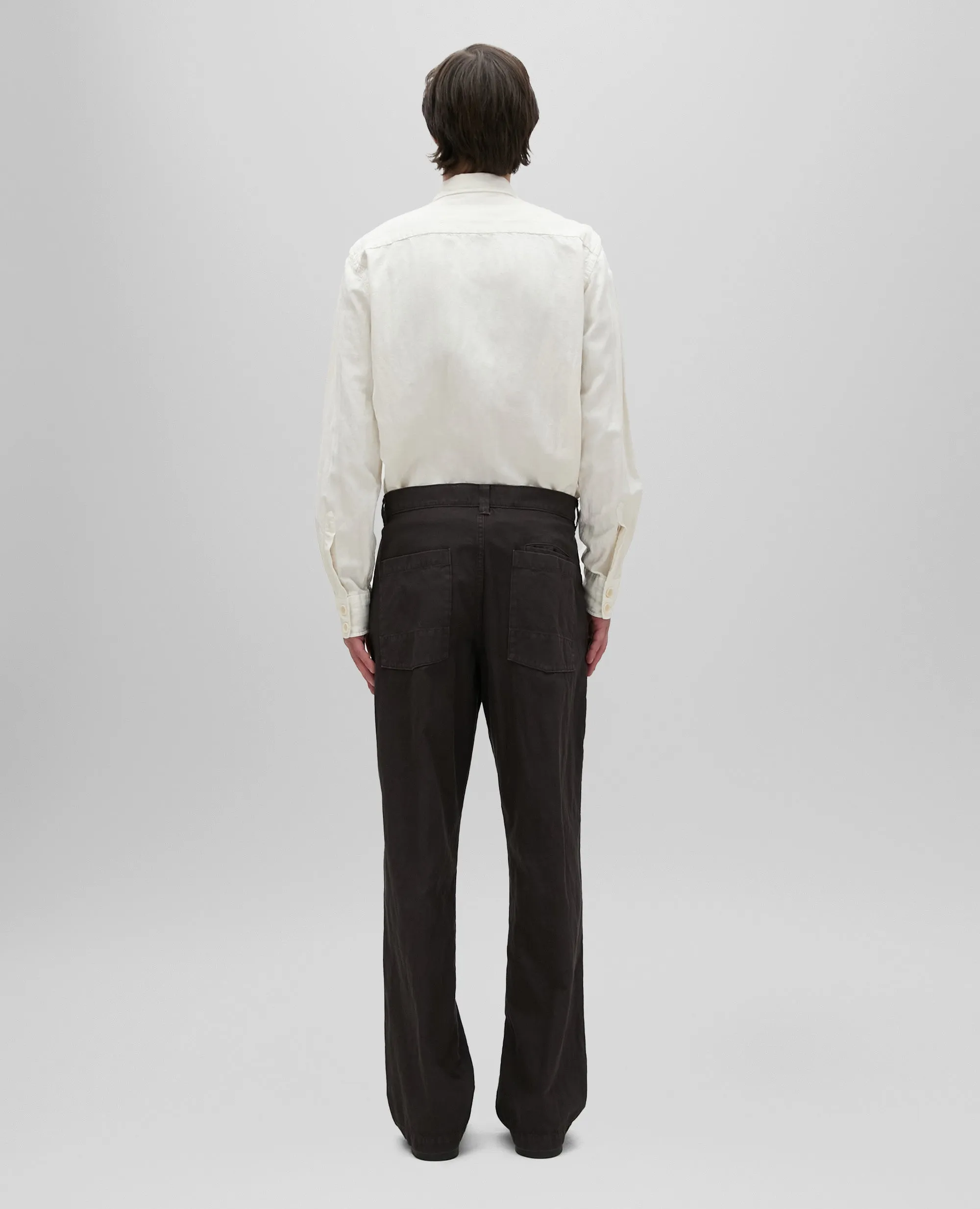 PANTALONE LAB IN TELA RUSTICA DI COTONE E LINO - MARRONE
