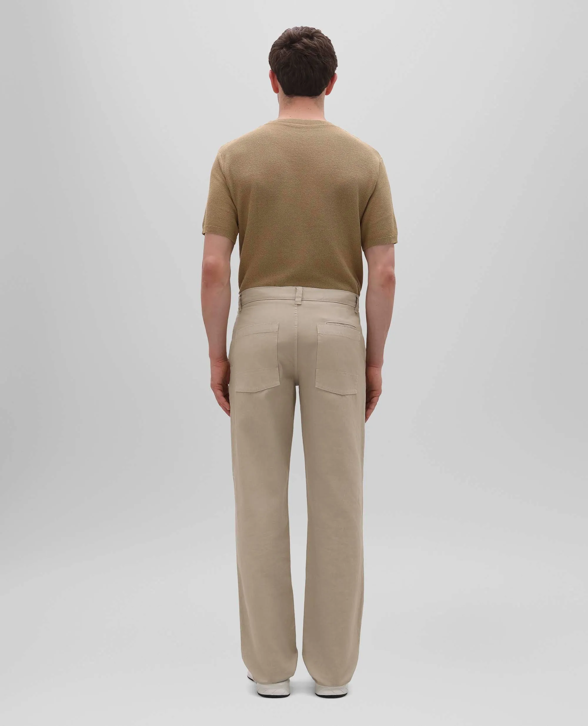 PANTALONE LAB IN TELA RUSTICA DI COTONE E LINO - SABBIA