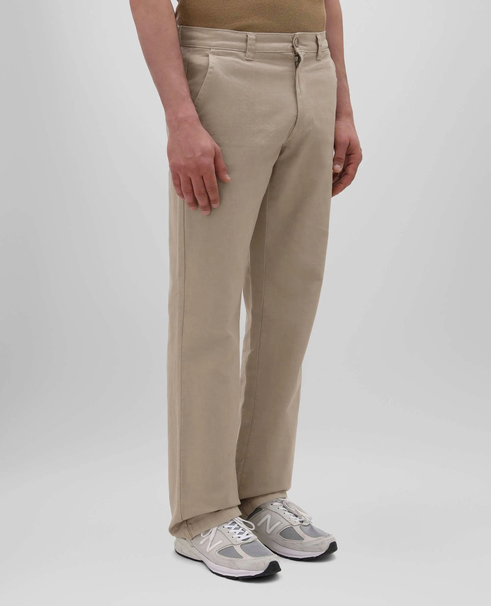 PANTALONE LAB IN TELA RUSTICA DI COTONE E LINO - SABBIA