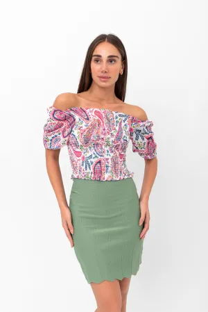 Parker Scalloped Pencil Skirt - Green