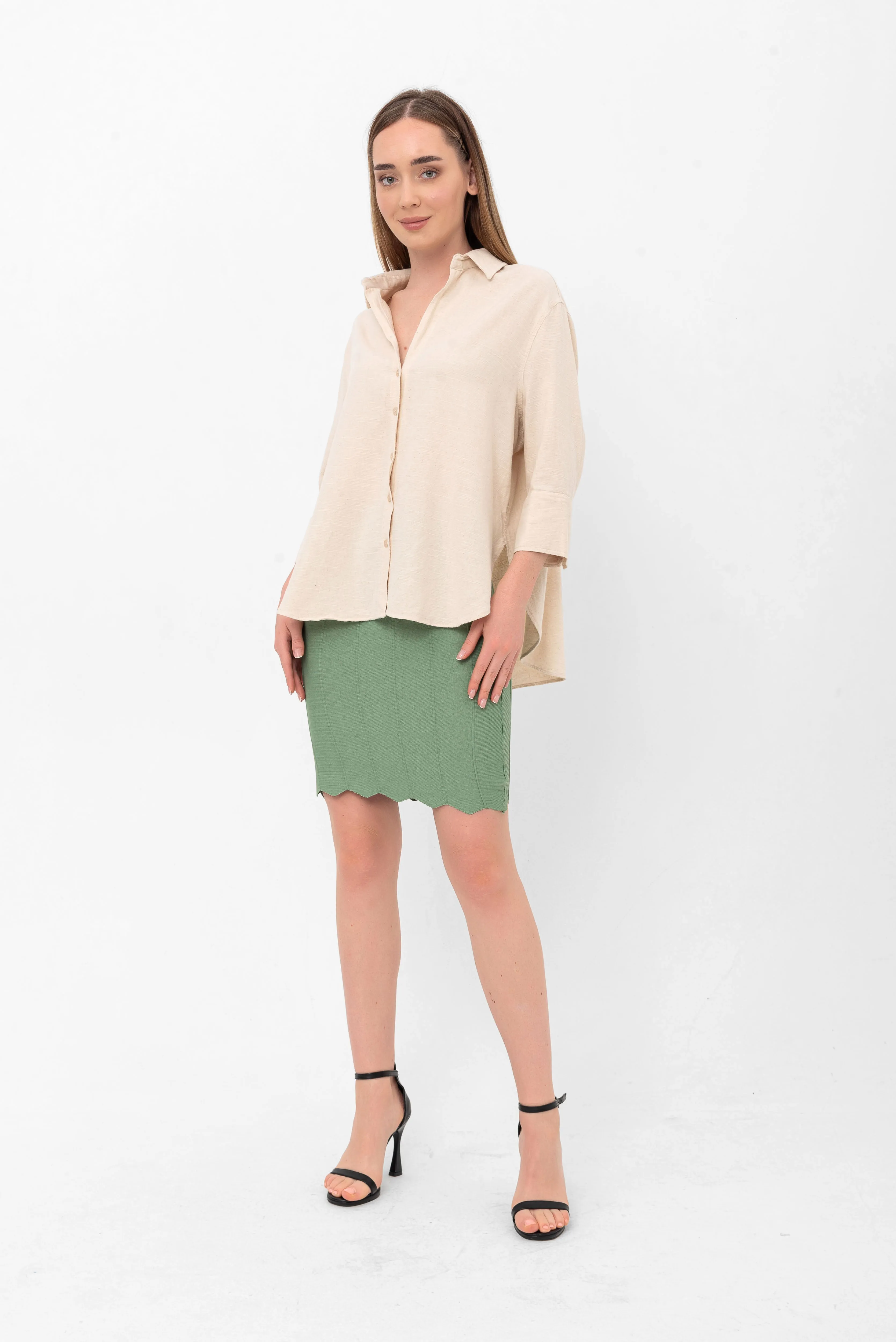 Parker Scalloped Pencil Skirt - Green