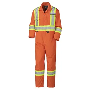 Pioneer Easy Boot Access & Action Back CSA High Visibility Work Coverall, Industrial Wash, Tall Fit