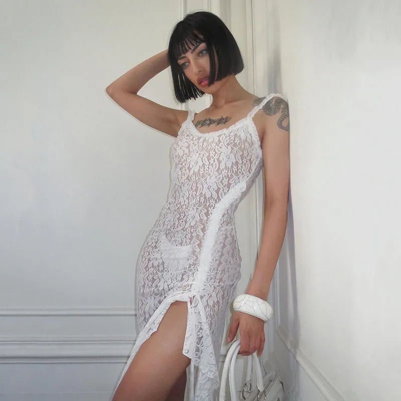 REALAIOT Europe, America ins cross-border hot-selling new dresses, sexy and fashionable lace suspender splicing backless long hip skirt