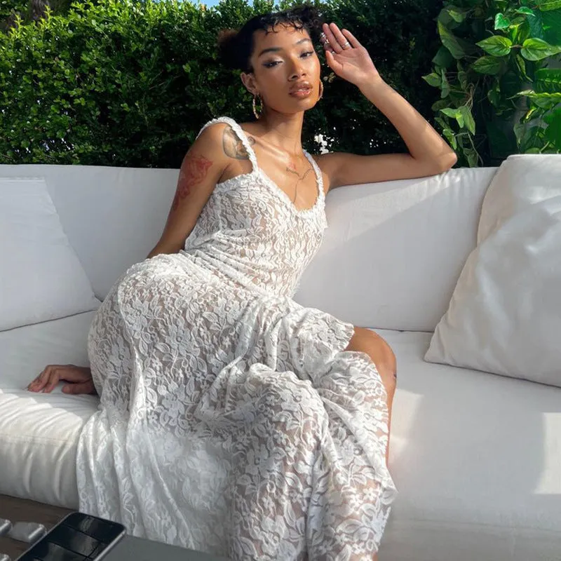REALAIOT Europe, America ins cross-border hot-selling new dresses, sexy and fashionable lace suspender splicing backless long hip skirt