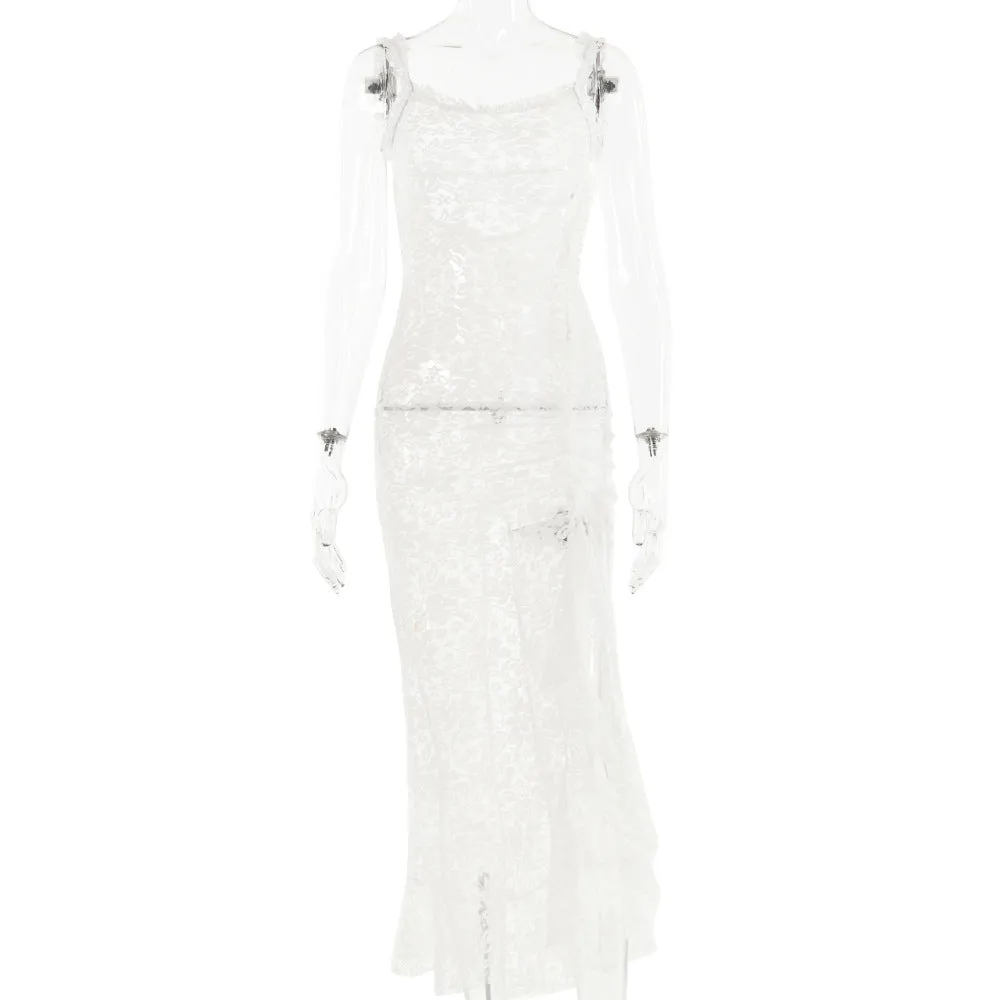 REALAIOT Europe, America ins cross-border hot-selling new dresses, sexy and fashionable lace suspender splicing backless long hip skirt