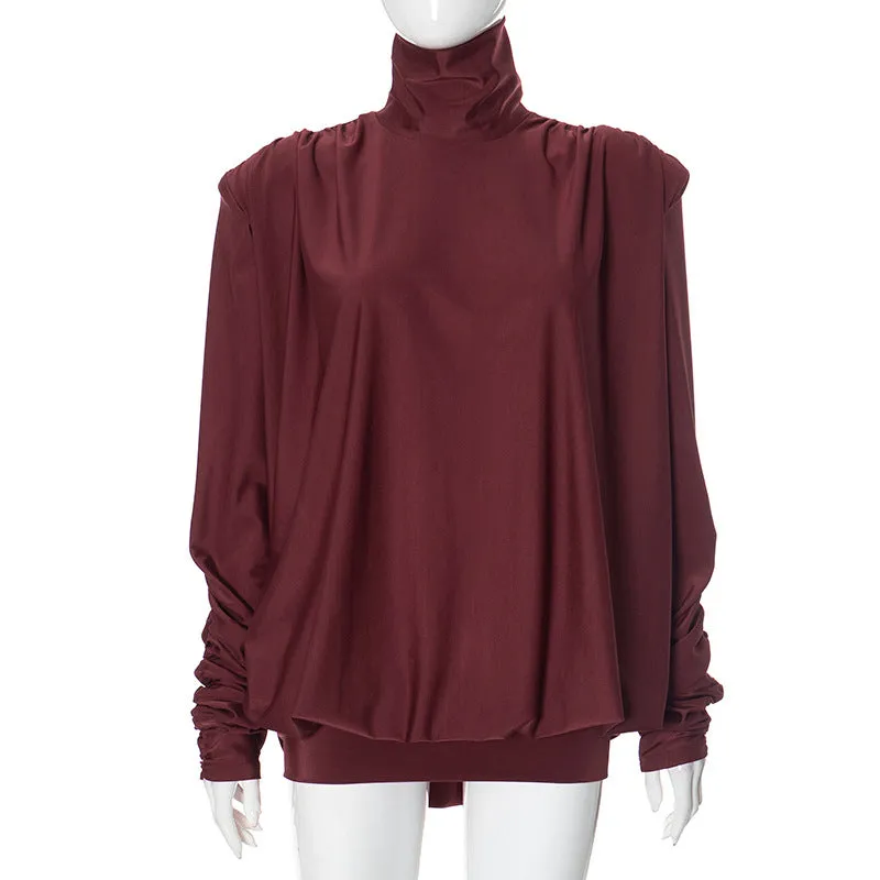 REALAIOT Sanhu Lianjiang F24DS300 2025 women's clothing autumn and winter turtleneck shoulder pads loose pleated sexy backless short skirt wholesale