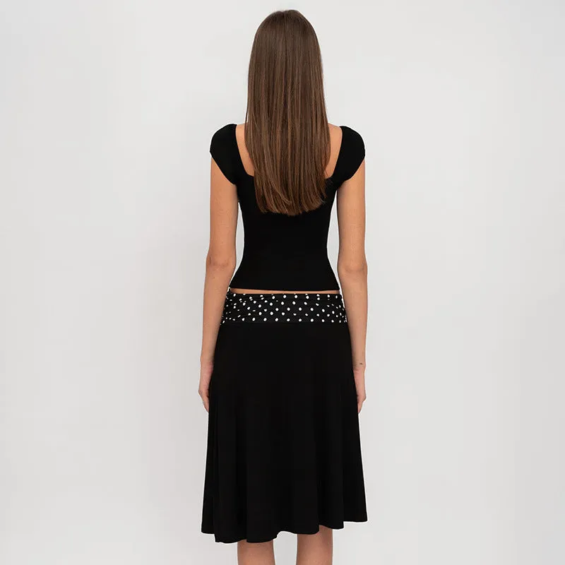 REALAIOT Sanhu Lianjiang G24ST342 2025 women's clothing neck-hanging short-sleeved backless top polka dot splicing skirt set wholesale