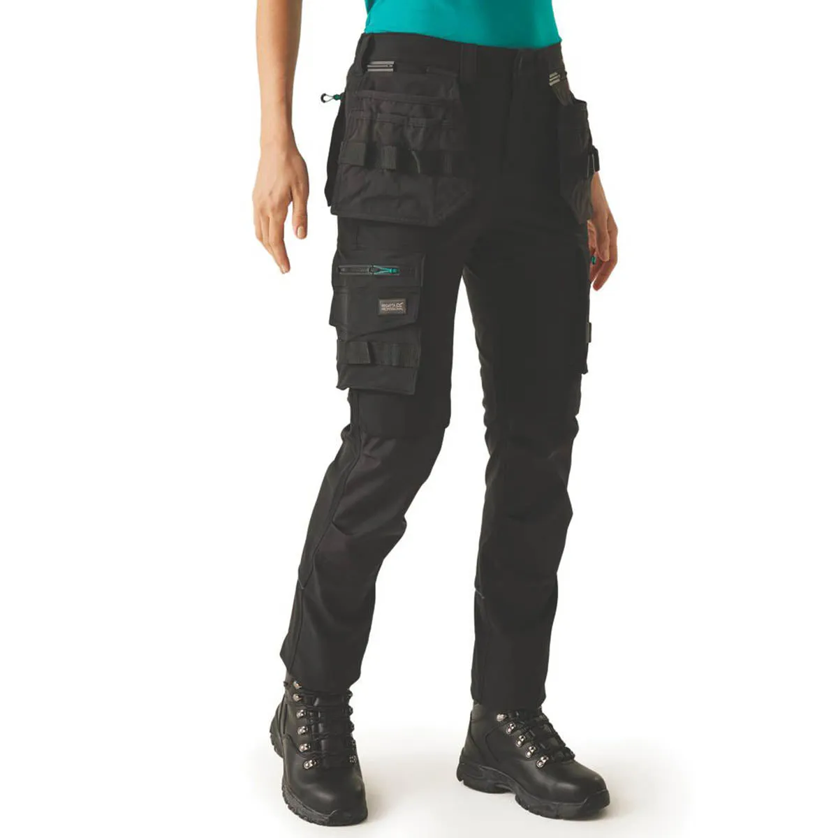 Regatta Work Trousers Womens Regular Fit Black Cargo Multi Pockets Size 10 31"L