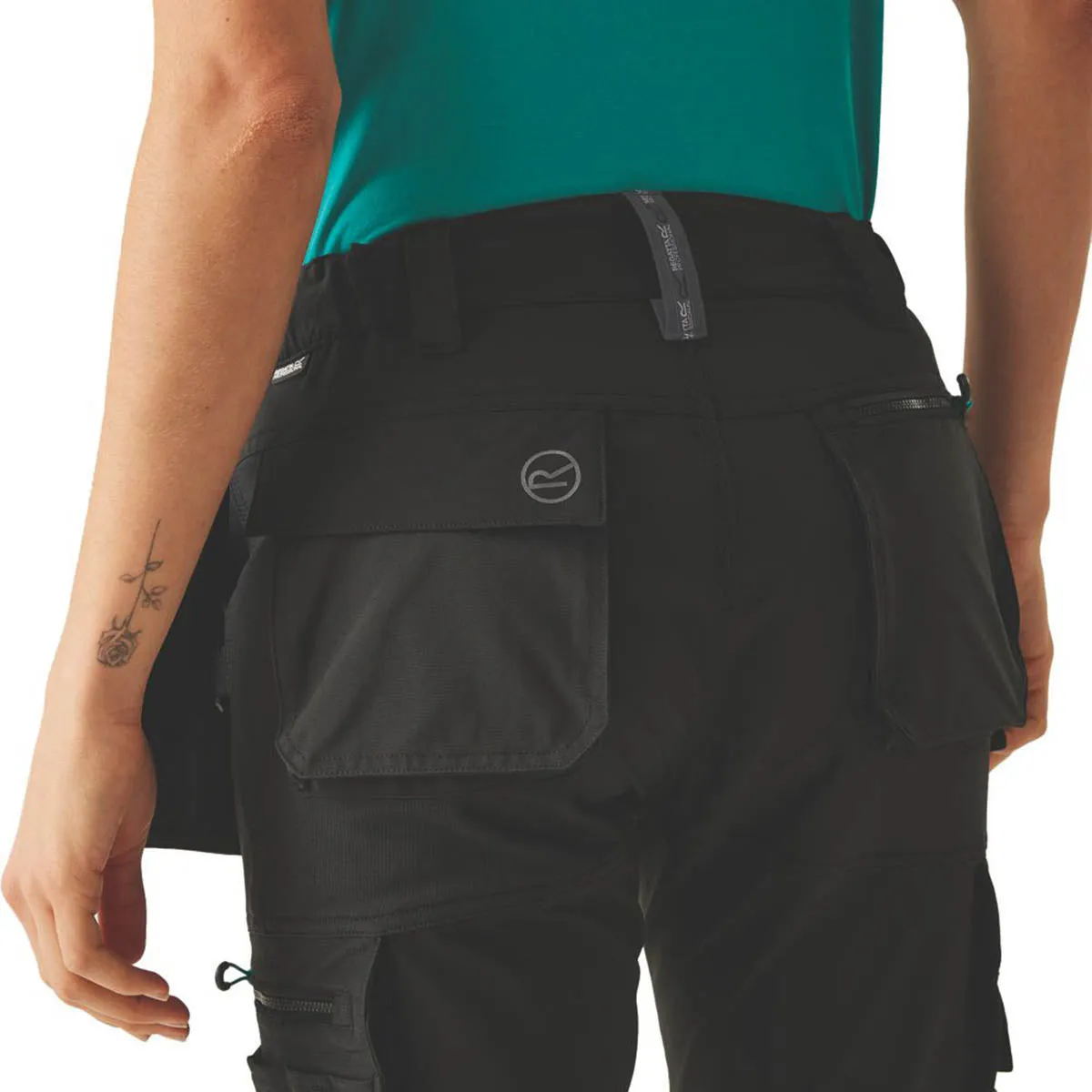 Regatta Work Trousers Womens Regular Fit Black Cargo Multi Pockets Size 10 31"L