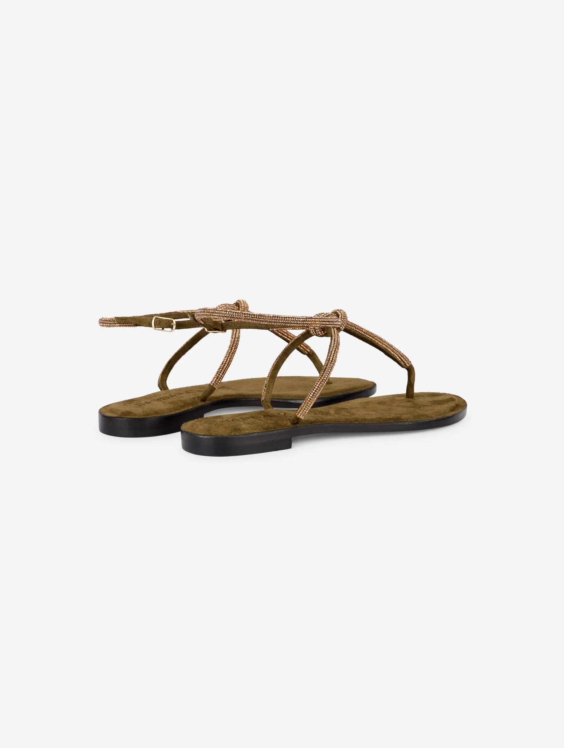 Rhinestone olive green suede sandals