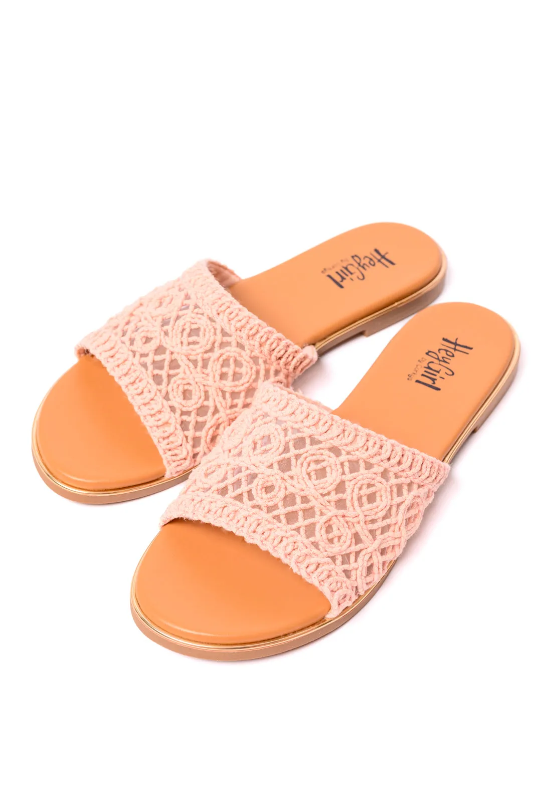 Rudy Beach Sandals - Pink, Crochet Strap, Cushioned Insole, Slip-On