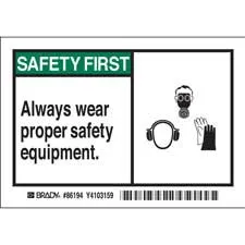SAFETY FIRST Always wear proper safety equipment. Labels