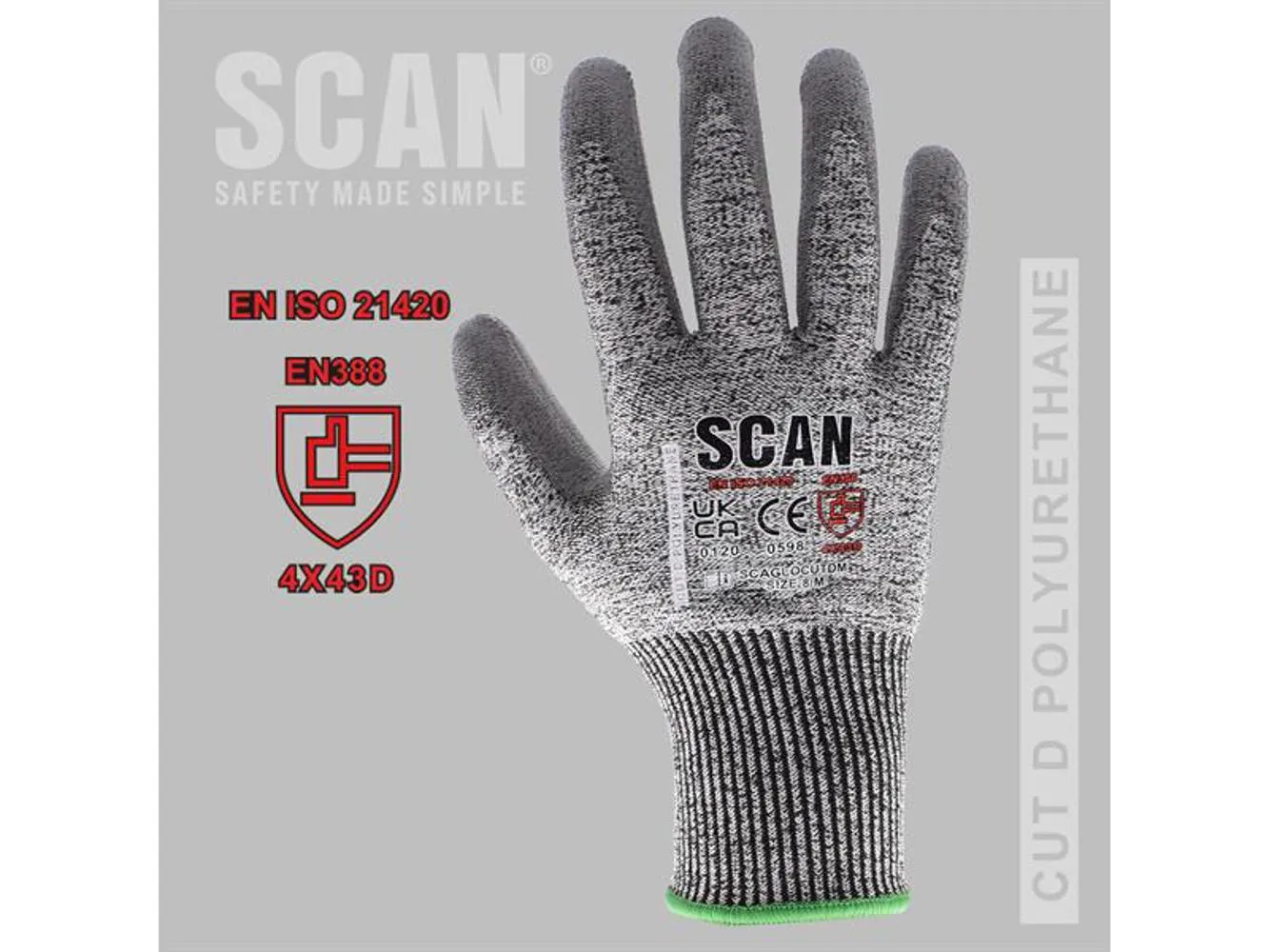 Scan Pu Palm Cut D Gloves - Xl (Size 10)