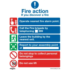 Sealey Safe Conditions Safety Sign - Fire Action With Lift - Rigid Plastic