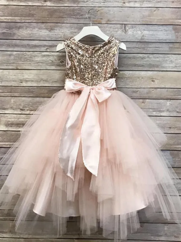 Sequin Top Rose gold Flower Girl Dress, Champagne and Ivory tutu flower girl dresses, FG0126
