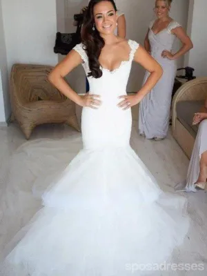 Sexy Backless Cap Sleeves Lace Mermaid Wedding Dresses Online, WD408
