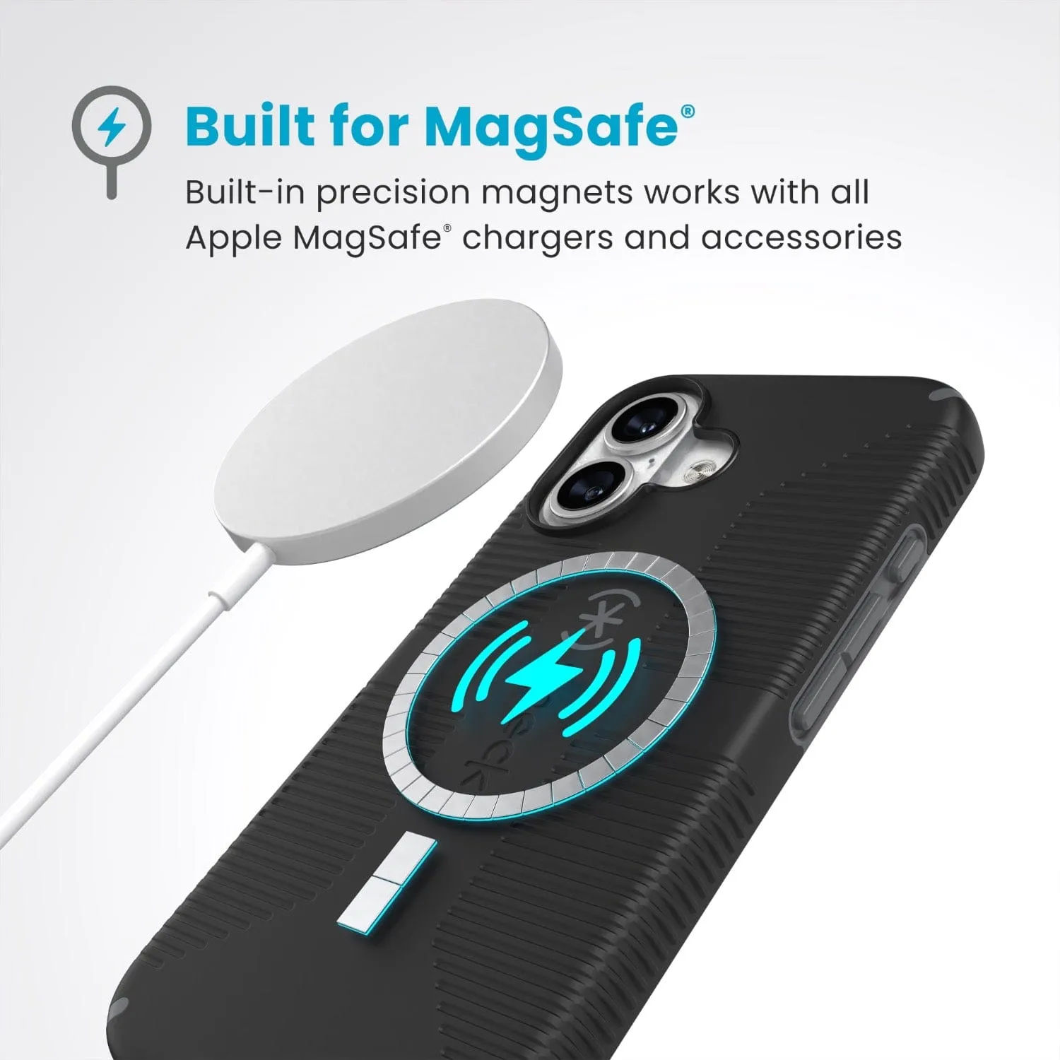 Speck Candyshell Grip MagSafe Case – Apple iPhone 16 – Black & Slate Grey