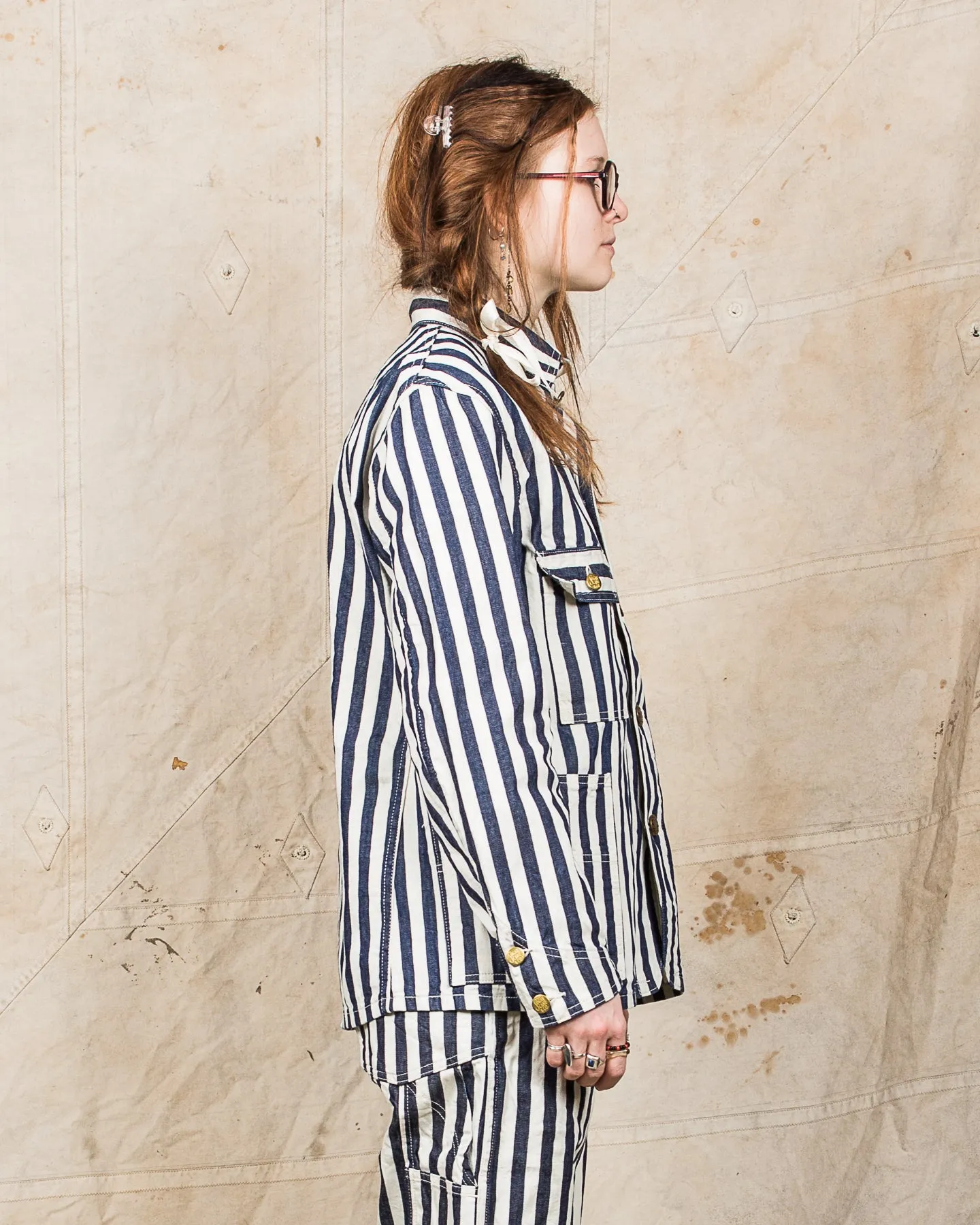Sugar Cane & Co Headlight x Fiction Romance NOS 7oz 1/2" Indigo Stripe Work Coat