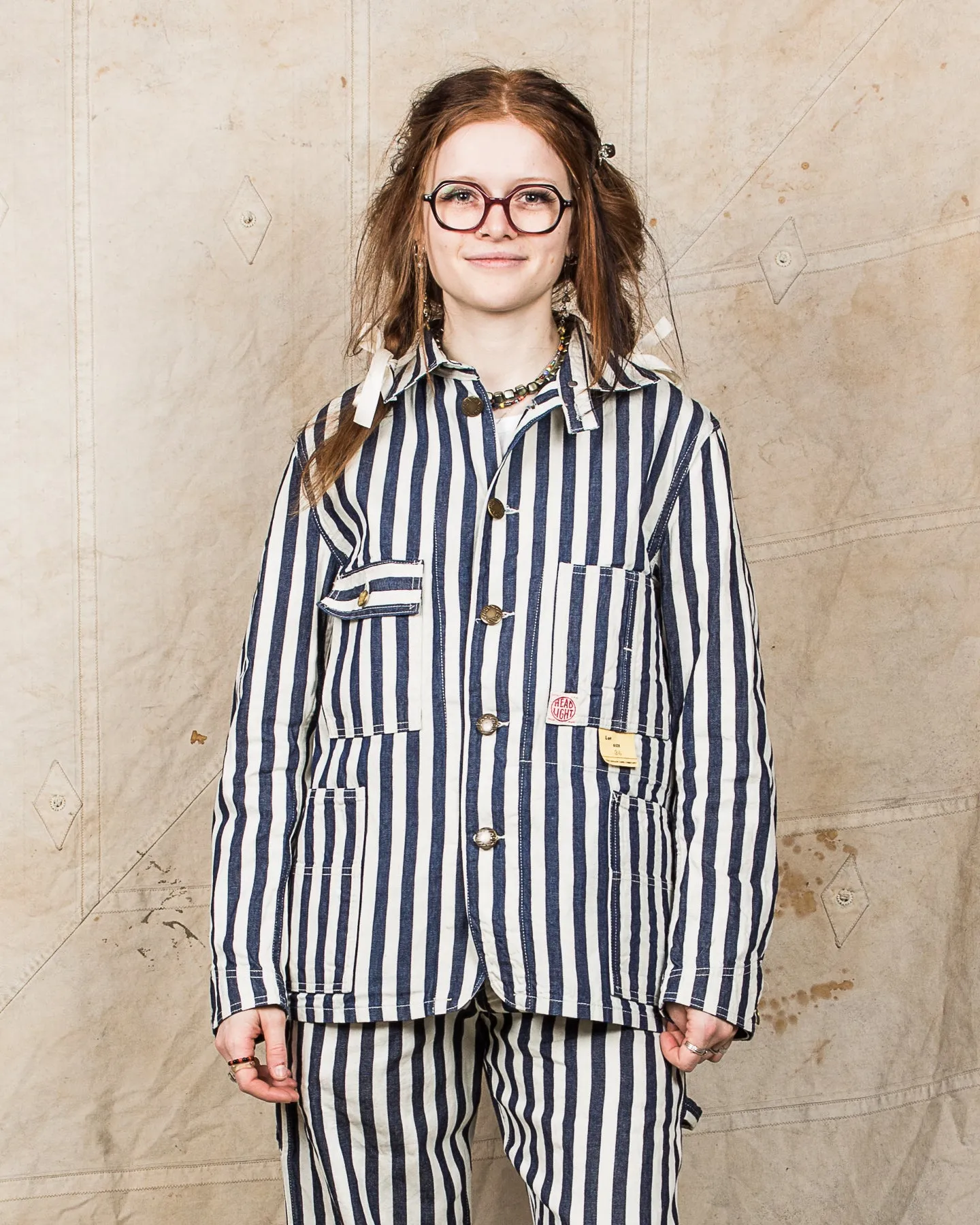 Sugar Cane & Co Headlight x Fiction Romance NOS 7oz 1/2" Indigo Stripe Work Coat