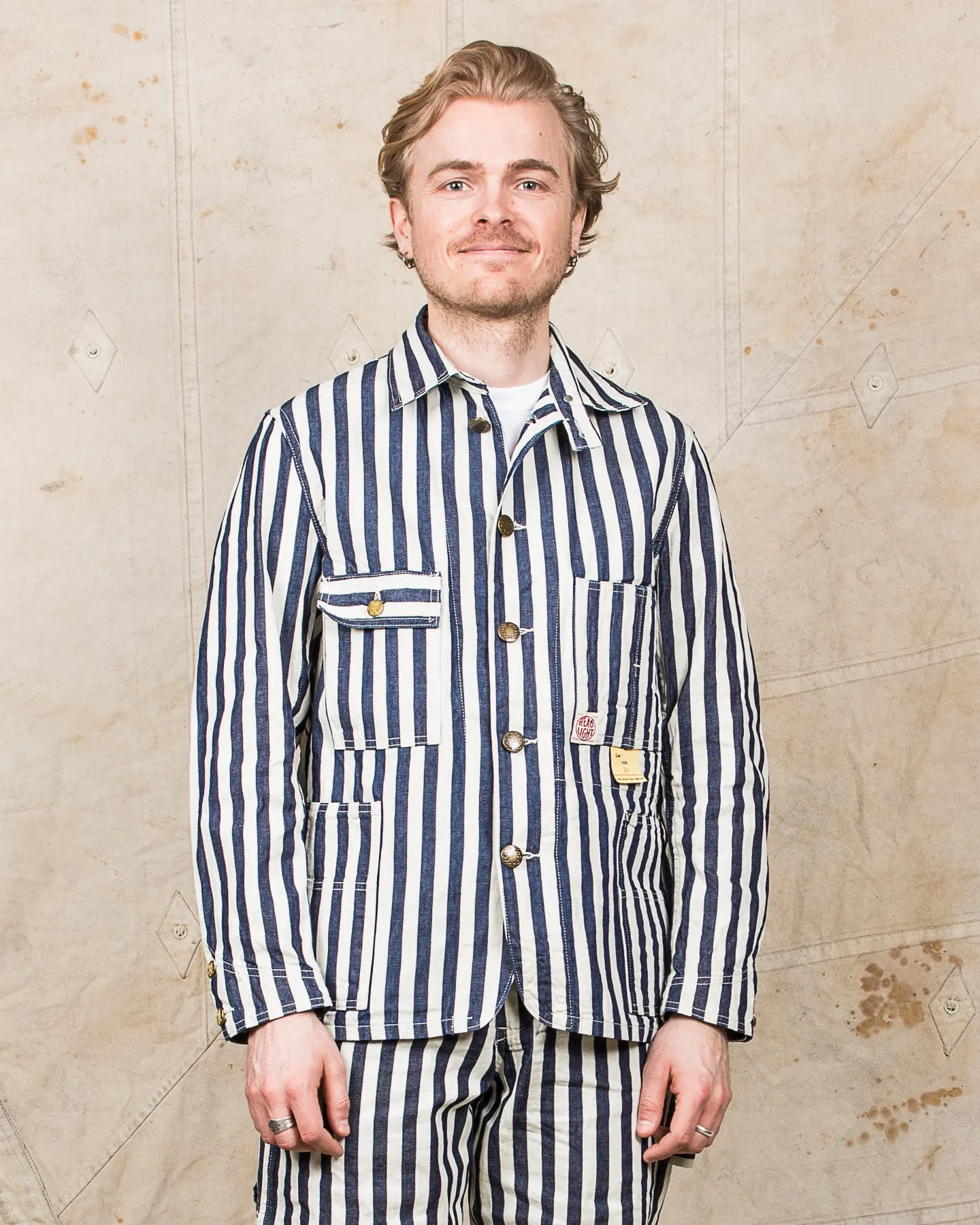 Sugar Cane & Co Headlight x Fiction Romance NOS 7oz 1/2" Indigo Stripe Work Coat