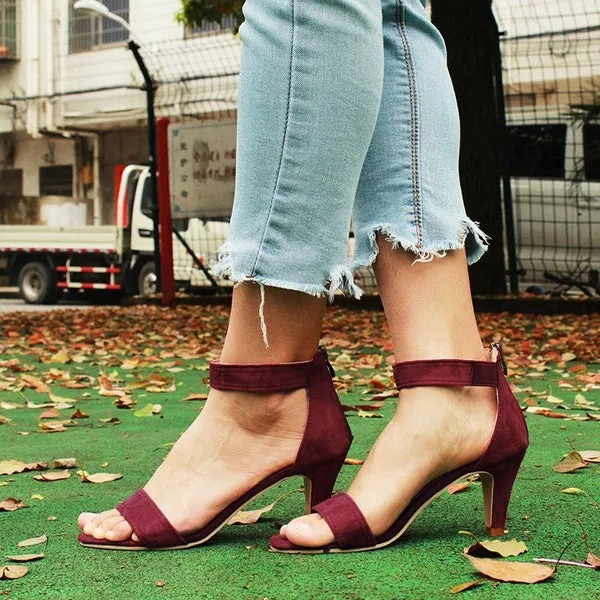 Summer Suede High Heels Open Toe Sandals Ankle Strap Sandals