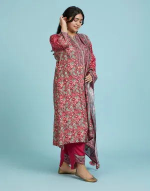 Vermilion Red Kalamkari Printed Kurta Set