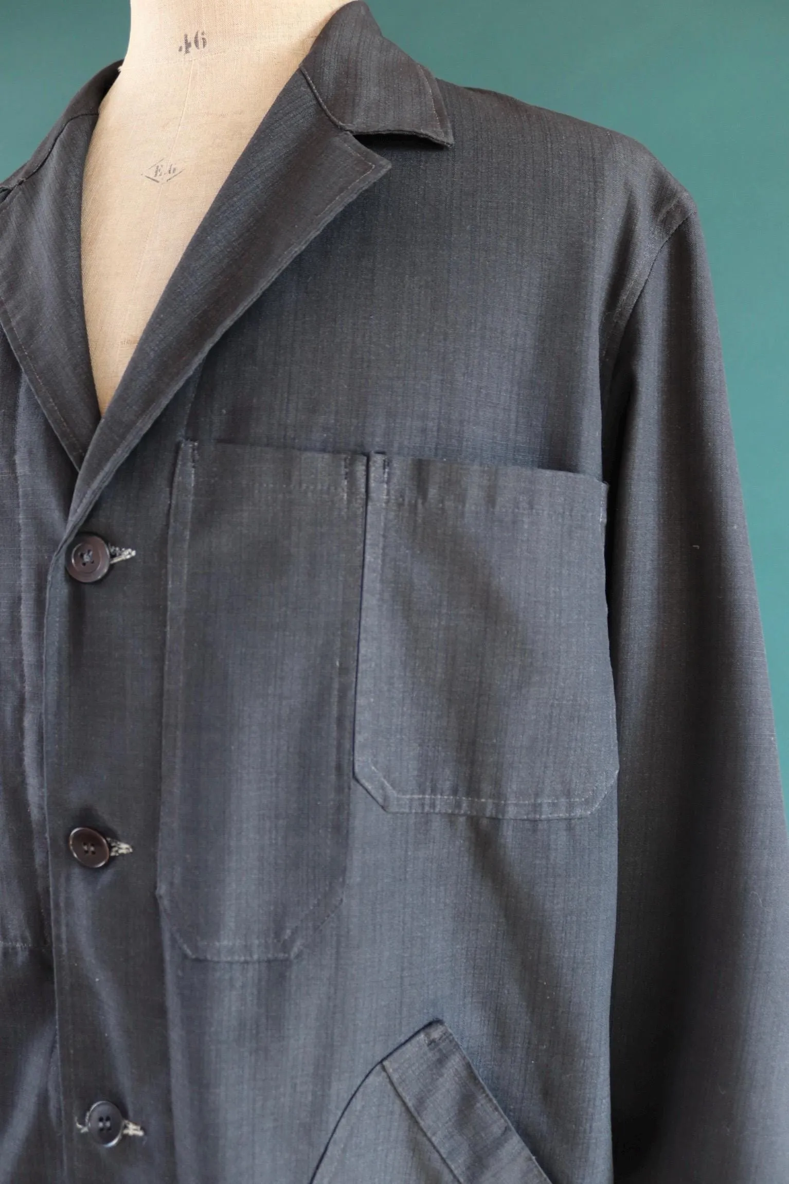 Vintage French workwear duster jacket - 1950s 60s Vetra black factory coat - 50” chest - maquignon
