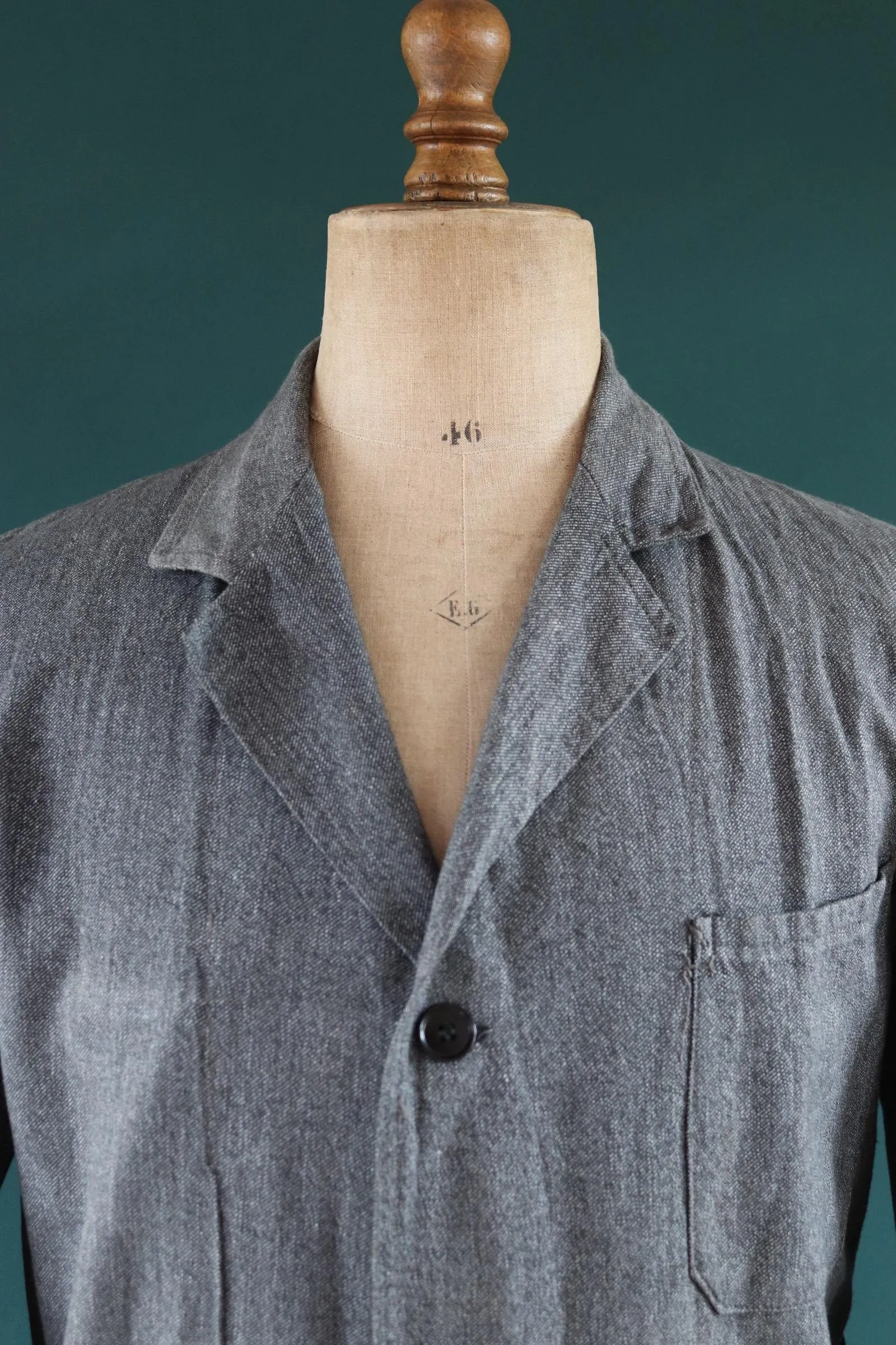 Vintage French workwear jacket - 1950s 60s salt pepper grey overalls - selvedge cotton - long factory coat - 44” chest