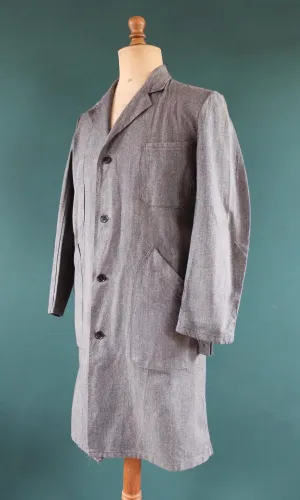 Vintage French workwear jacket - 1950s 60s salt pepper grey overalls - selvedge cotton - long factory coat - 44” chest