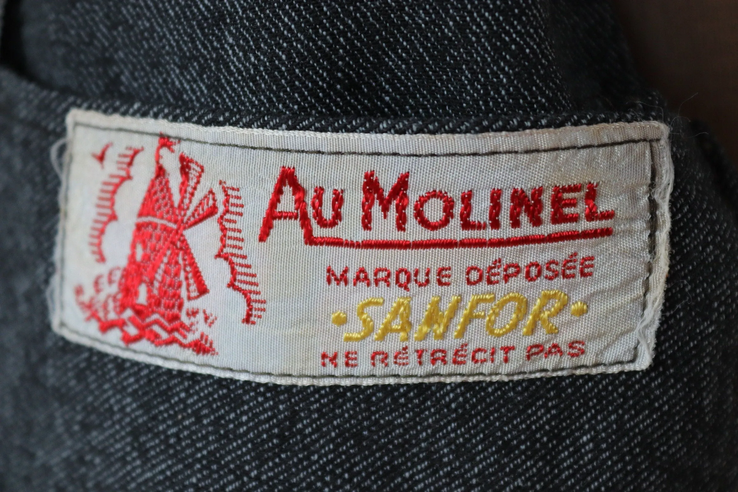 Vintage French workwear jacket - 1950s 60s selvedge overalls - salt pepper grey long belted coat - 49” chest