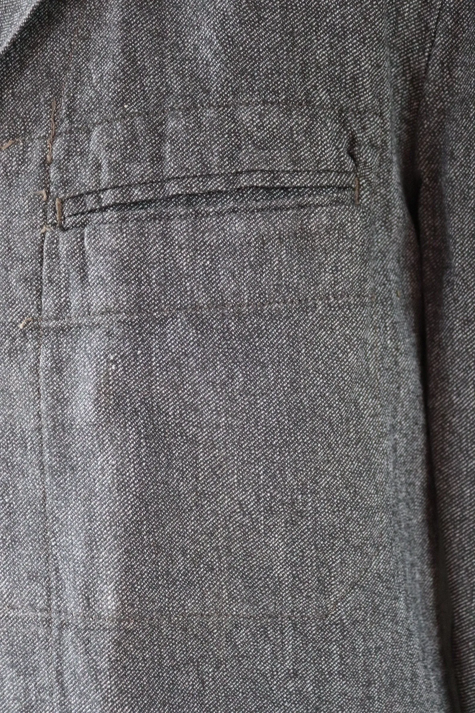 Vintage French workwear jacket - 1950s 60s selvedge overalls - salt pepper grey long belted coat - 49” chest