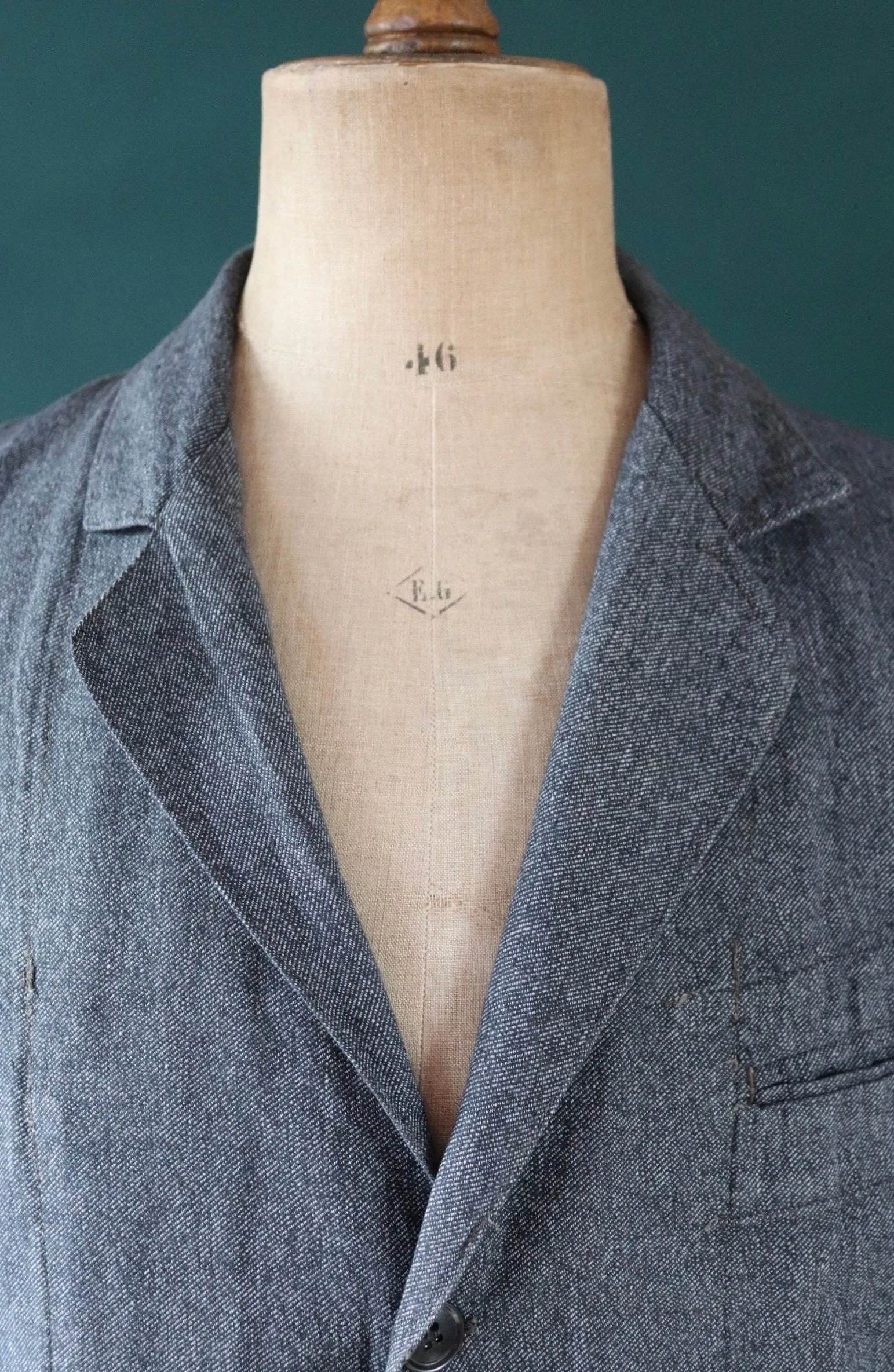 Vintage French workwear jacket - 1950s 60s selvedge overalls - salt pepper grey long belted coat - 49” chest