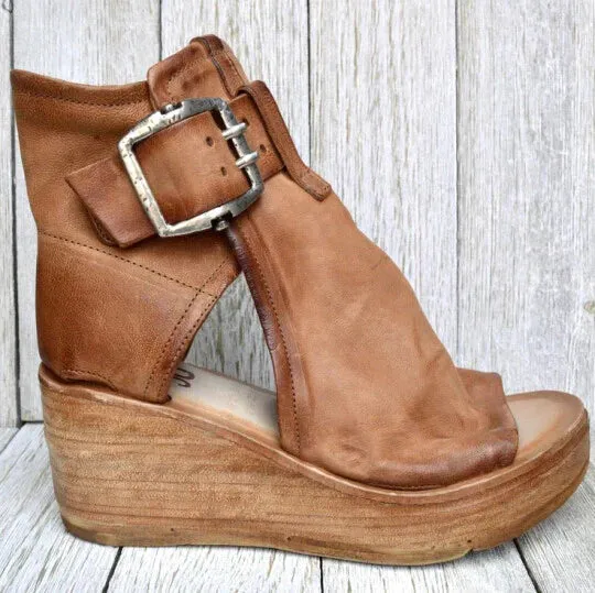 Wedge Sandals with Buckle Detail and Ankle Strap
