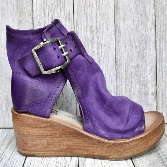 Wedge Sandals with Buckle Detail and Ankle Strap