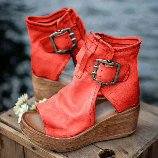 Wedge Sandals with Buckle Detail and Ankle Strap
