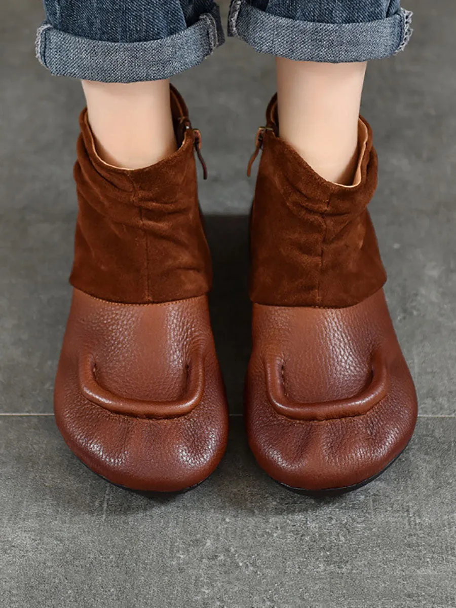 Women Vintage Suede Leather Spliced Low Heel Boots