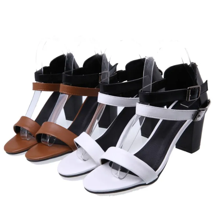 Women's Color Block Buckle Double Strap Block Heel Sandals