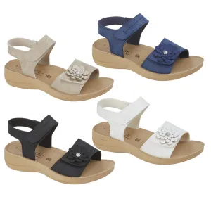 WOMENS LADIES SANDALS TOUCH FASTENING SUMMER DIAMANTE ANKLE STRAP CASUAL SHOES  | Summer Sparkle & Comfort